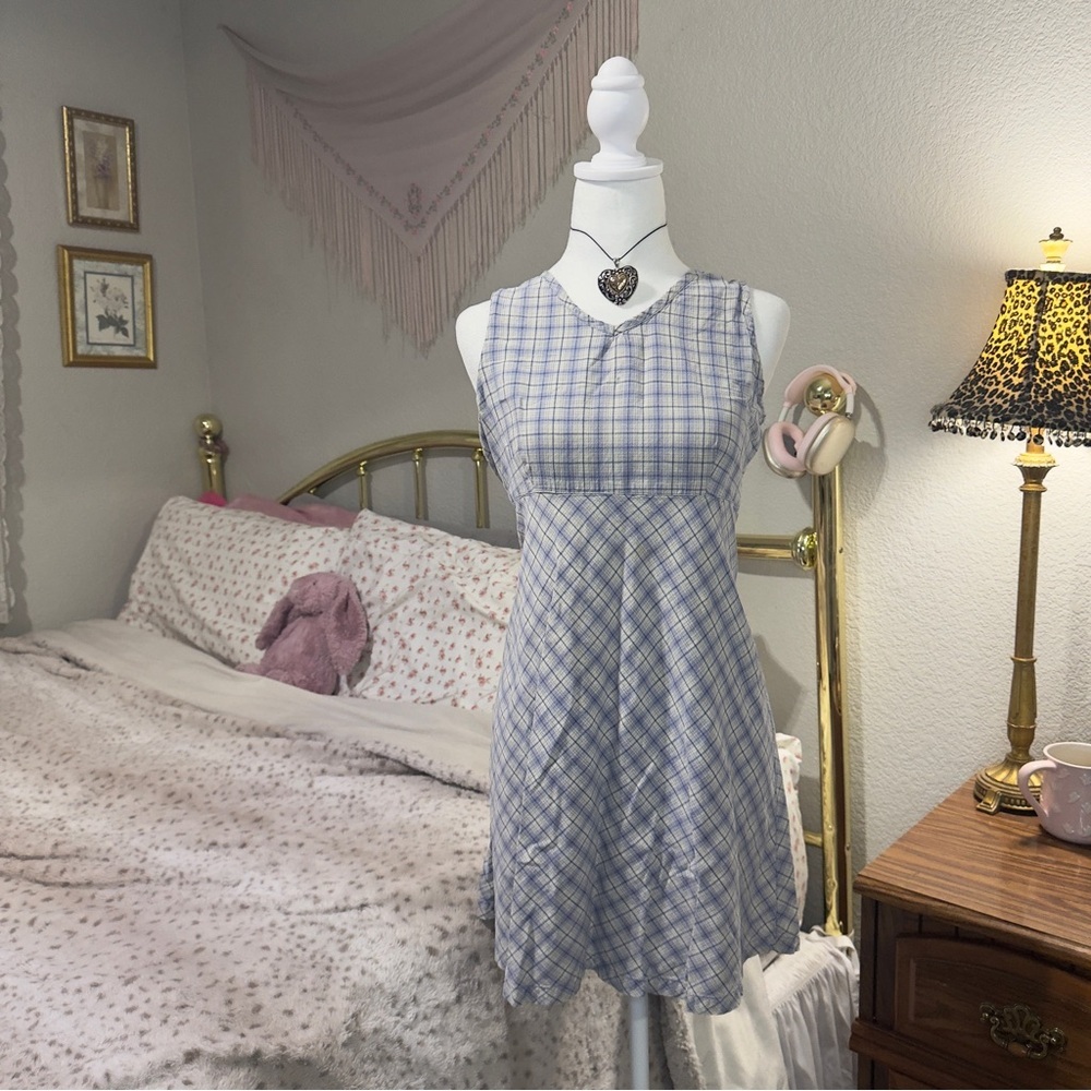 Y2K Blue Plaid Mini Dress